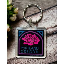 Vintage Portland Oregon Keychain Acrylic Pink Roses Acrylic - $11.97