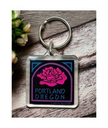 Vintage Portland Oregon Keychain Acrylic Pink Roses Acrylic - £9.45 GBP