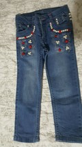 Sinbad Toddler Girls Denim Pants Sz 3 year Old Embellished With Pearls and Roses - £14.64 GBP