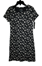 Art Class Girl&#39;s Black Floral Rib Knit Faux Button Front Dress - Size: M... - £7.56 GBP