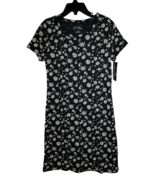 Art Class Girl&#39;s Black Floral Rib Knit Faux Button Front Dress - Size: M... - $9.67