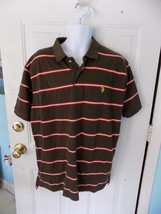 U.S.Polo Assn. Short Sleeve Polo Brown Striped Shirt Size XL Men&#39;s EUC - £13.60 GBP