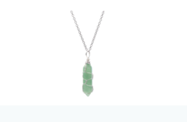  Green Aventurine Crystal Necklace On 18&quot; Silver Rolo Chain Stone #757 - £6.80 GBP