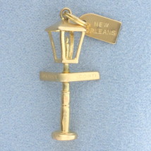 Bourbon Street New Orleans Antique Lamp Post Charm or Pendant in 14k Yellow Gold - £241.97 GBP