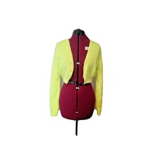 ABOUND Cardigan Sweater Yellow Women Cropped Fuzzy Size Medium - £26.02 GBP