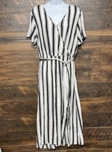 Cato Est 1946 Dress XL Faux Wrap Belted Black White Striped Side Spilt L... - $289.92 MXN