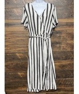 Cato Est 1946 Dress XL Faux Wrap Belted Black White Striped Side Spilt L... - $20.65 CAD