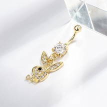 Rabbit Belly Button Rings Women Korean Sexy Stainless Steel Cubic Zirconia Body  - £9.47 GBP