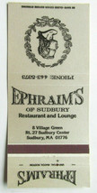 Ephraim&#39;s of Sudbury - Massachusetts Restaurant 30 Strike Matchbook Cover MA - £1.35 GBP