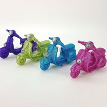 Glitter Scooter Moped Ornament 5&quot; Figurine Set 4 Purple Green Pink Blue NEW  - £11.80 GBP