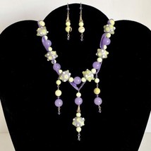 DietzJewels Lemon Chrysoprase Purple Crystal Glass Sterling Necklace Earring Set - £119.58 GBP