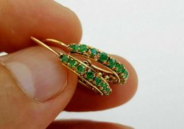 Fine Estate Jewelry 18K Yellow Gold Finish 1.28 CTW Green Emerald Hoop Earrings - £66.65 GBP