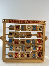 Vintage LEARN-THE-ALPHABET numbers objects freestanding wooden education... - $7.84