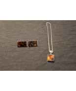 BALTIC MOSAIC COGNAC HONEY AMBER STERLING PENDANT EARRINGS NECKLACE 17&quot;C... - $363.64 CAD