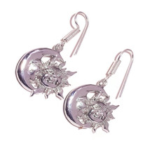 Sun and Moon No Stone 925 Silver Overlay Handmade Engraving Drop Dangle Earrings - £7.82 GBP