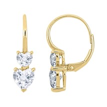 14K Gold Plated Silver 2.80ct Simulated Diamond Heart Leverback Drop Earrings - £44.83 GBP