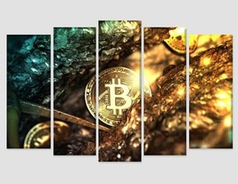 Abstract Bitcoin Canvas Print Gold Canvas Art Crypto Wall Art Crypto Gift Bitcoi - £39.15 GBP