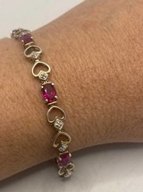 4.50Ct Oval Cut Simulated Pink Sapphire Women&#39;s Bracelet Gold Plated 925 Silver  - £159.03 GBP