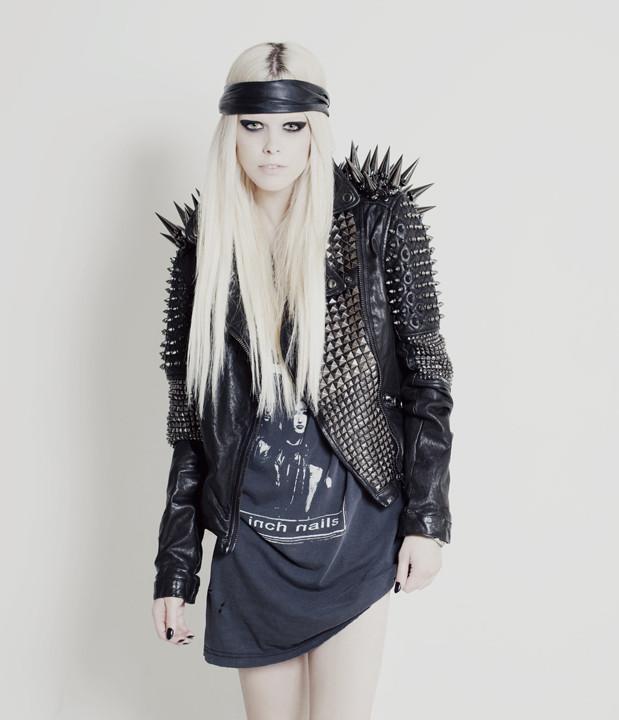 Heavy Metal Punk Long Spiked Stud Work Silver Studded Genuine Leather Jacket