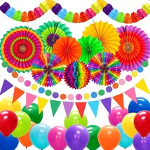 Rainbow Party Decorations, Graduation Season Hanging Paper Fans Honeycom... - £25.54 GBP