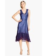 Komarov Ruffle Hem Midi Dress Sz Petite P/S Blue Ombre - $132.66