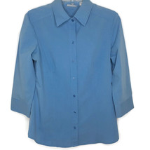 New York &amp; Company Womens Blouse Size L Blue Pin Stripe 3/4 Sleeve Button Front - £10.35 GBP