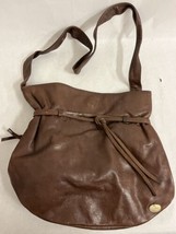 Vintage John Weitz Women&#39;s Brown Leather Crossbody Drawstring Bucket Bag... - $21.77
