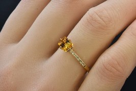 18K Yellow Gold Antique Vintage Natural yellow Sapphire Diamond Wedding Ring - £1,266.41 GBP