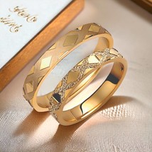 Rhombus  Wedding Bands Set-3.5mm Matching Rings-Engrave Band Ring-18K Gold Rings - $598.00+