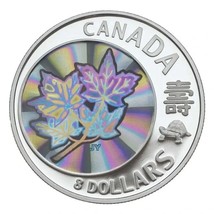 25.18g Silver Coin 2007 Canada $8 Turtle Maple of Long Life Hologram Maple Leafs - £74.49 GBP