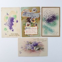 Golden Age Postcards Purple Pansies &amp; Floral Embossed 3 Unposted 1 Used - $15.47