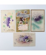 Golden Age Postcards Purple Pansies &amp; Floral Embossed 3 Unposted 1 Used - £12.15 GBP