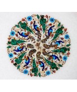 Square White Marble Coffee Table Top Pietra Dura Inlay Mosaic Peacock De... - $985.46 CAD