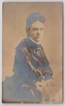 RPPC Edwardian Woman Leaning On Tufted Chair Real Photo Postcard Q27 - £5.46 GBP
