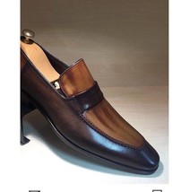 New Handmade Panted Brown Shoes, Men&#39;s Slip On Leather Shoes - £111.90 GBP
