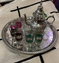 Moroccan teapot without feet , Moroccan mix tea glasses and Moroccan tray - $209.28