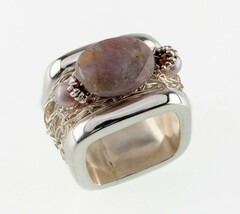 Clement Vintage Sterling Silver Wire Agate Square Ring Size 9 - €295,47 EUR