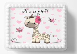 Baby Girl Pink Giraffe Themed Baby Shower Birthday Edible Image Edible Cake Topp - £13.16 GBP