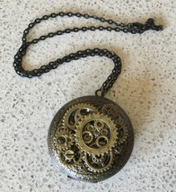 Steampunk Gears Large Pocket Watch Style Locket Pendant Necklace - $10.25