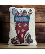 Christmas Tapestry Noel Throw Pillow Vintage Stocking Toys Holiday Snowf... - £9.34 GBP