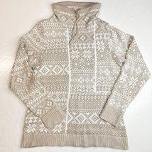 Woolrich Nordic Fair Isle Sweater Sz Medium Beige/White Cowl Cinch Neck Top EUC - £19.17 GBP