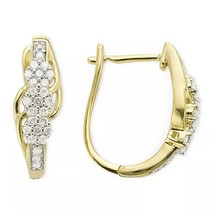 0.25CT Real Diamond 3-Flower Hoop Huggies Earrings 14K Yellow Gold Plated Silver - £147.28 GBP