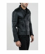 Mens Cafe Racer Biker Designer Hand Made Black Stylish Real Sheep Leathe... - $2,493.32 MXN