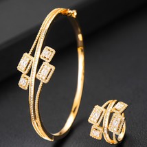 Korea Trendy 2pcs/Sets Bangle Ring Set Jewelry Set For Women Wedding Cubic Zirco - £40.33 GBP
