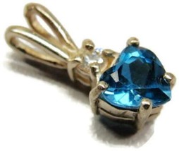 Tiny Cubic Zirconia Blue Heart Pendant Charm Vintage Sterling Silver 925 - £35.03 GBP