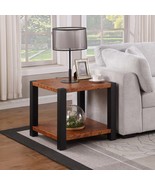 23.6&quot; Square Burl Wood Metal Top Matte Black Double Layer End Table - $5,450.63 MXN