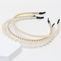 3 Pack Pearl Headbands White Faux Pearls Gold Hairbands Bridal Hair Hoop Wedding - £19.48 GBP