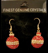 Christmas Bulb Ornament Pierced Earrings Red and Gold Rhinestone New on Card - £11.95 GBP