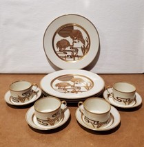 Fitz &amp; Floyd Golden Heron China 4 Each Dinner Plates &amp; Cups &amp; Saucers 12 Pieces - $123.75