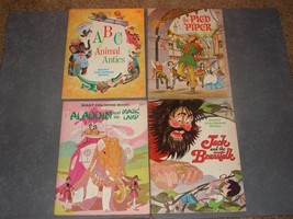 4 Giant Coloring Books Aladdin Jack Beanstalk Pied Piper Playmore VINTAGE 1960&#39;s - $14.00